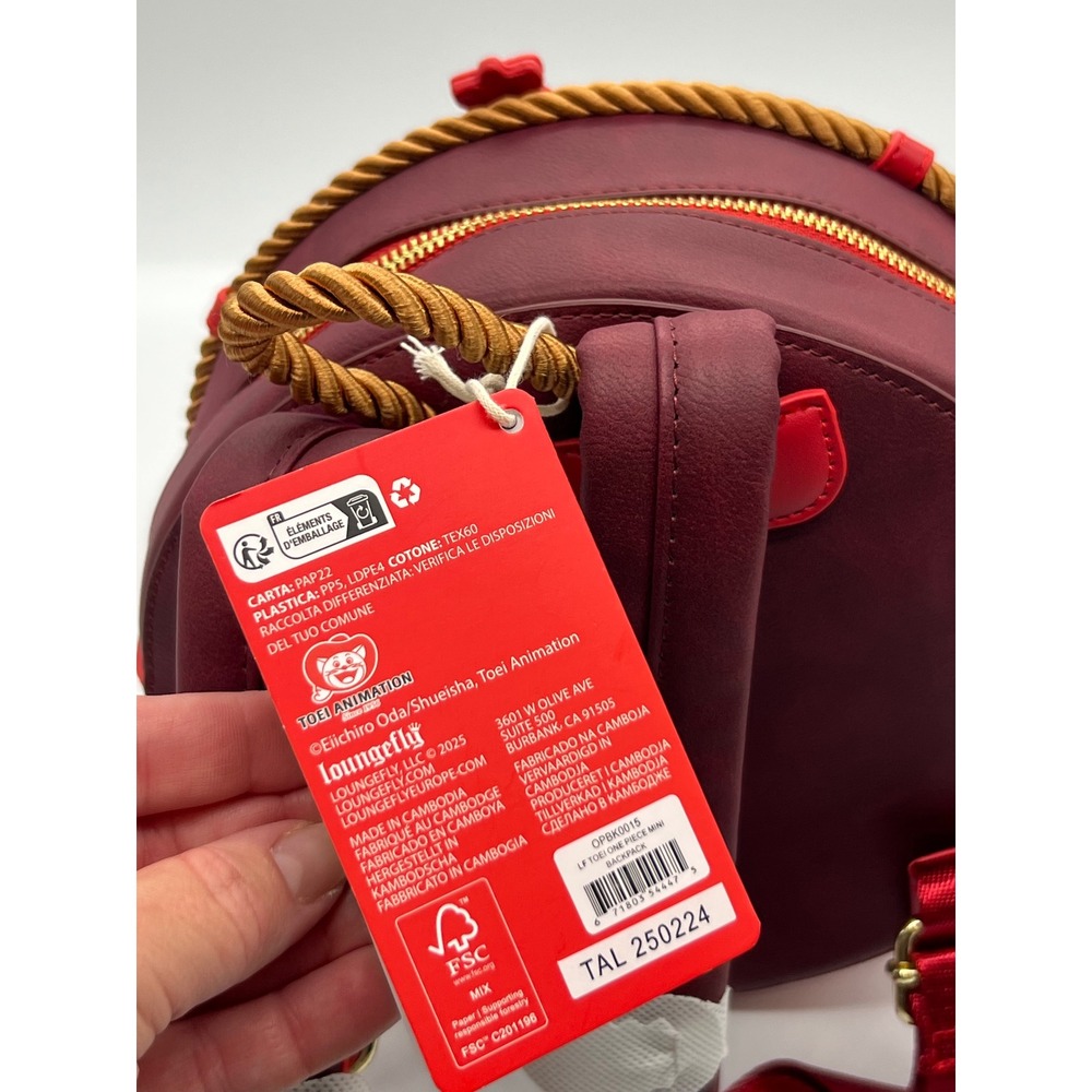 Loungefly One Piece Straw Hat Crew Compass Mini Backpack OPBK0015 Burgundy Red - Picture 5 of 8